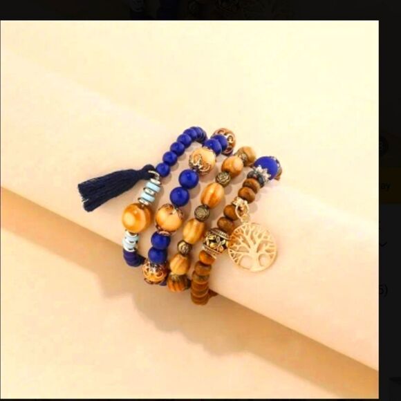 Tree of life charm bracelet blue brown beaded Bohemian tassel accessory… - Picture 2 of 3